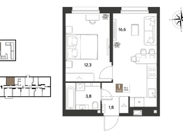 Продается 1-комнатная квартира ЖК ГРЕЙД, литер 14, 34.5  м&sup2;, 6154800 рублей