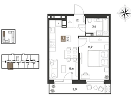 Продается 1-комнатная квартира ЖК ГРЕЙД, литер 14, 38.2  м&sup2;, 6849261 рублей