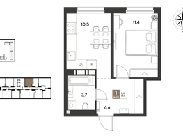 Продается 1-комнатная квартира ЖК ГРЕЙД, литер 14, 32.2  м&sup2;, 5976321 рублей