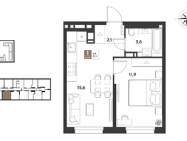 Продается 1-комнатная квартира ЖК ГРЕЙД, литер 14, 33.2  м&sup2;, 6138681 рублей