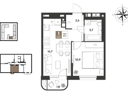 Продается 1-комнатная квартира ЖК ГРЕЙД, литер 13, 35.7  м&sup2;, 6625921 рублей