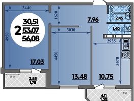 Продается 2-комнатная квартира ЖК Восточный, литера 37, 56.08  м&sup2;, 6927240 рублей