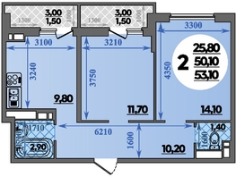 Продается 2-комнатная квартира ЖК Парк у дома, литера 7.3, 53.1  м&sup2;, 9229999 рублей
