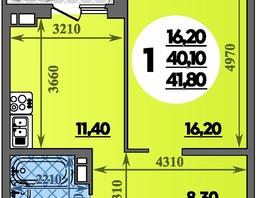 Продается 1-комнатная квартира ЖК Парк у дома, литера 7.3, 41.8  м&sup2;, 8110000 рублей