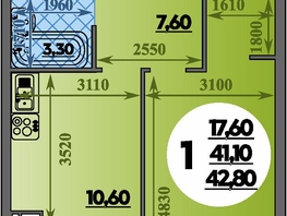 Продается 1-комнатная квартира ЖК Парк у дома, литера 7.3, 42.8  м&sup2;, 7520000 рублей