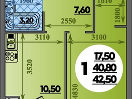 Продается 1-комнатная квартира ЖК Парк у дома, литера 7.3, 42.5  м&sup2;, 7379999 рублей