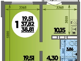Продается 1-комнатная квартира ЖК Город у моря, литера 22, 38.81  м&sup2;, 7142000 рублей