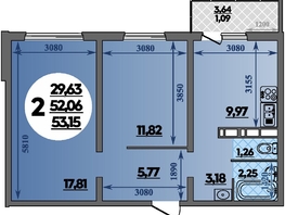 Продается 2-комнатная квартира ЖК Романовский, литера 1, 53.15  м&sup2;, 5612640 рублей