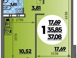 Продается 1-комнатная квартира ЖК Восточный, литера 42, 37.08  м&sup2;, 4977999 рублей