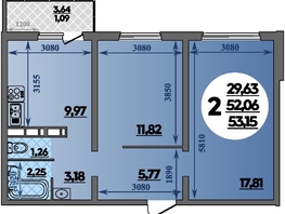 Продается 2-комнатная квартира ЖК Романовский, литера 1, 53.15  м&sup2;, 5665790 рублей
