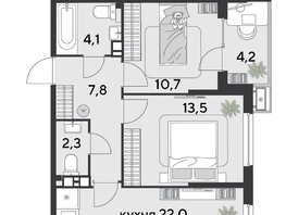 Продается 2-комнатная квартира ЖК Парк Победы 2, литера 21, 64.6  м&sup2;, 10445820 рублей