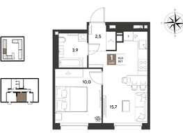 Продается 1-комнатная квартира ЖК ГРЕЙД, литер 14, 32.1  м&sup2;, 6025170 рублей