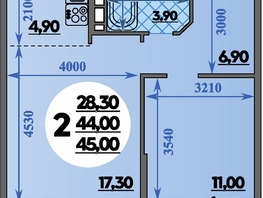 Продается 2-комнатная квартира ЖК Парк у дома, литера 7.3, 45  м&sup2;, 7519999 рублей