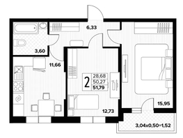 Продается 2-комнатная квартира ЖК Друг, литера 7, 51.79  м&sup2;, 5270000 рублей