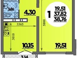 Продается 1-комнатная квартира ЖК Город у моря, литера 23, 38.76  м&sup2;, 7155999 рублей