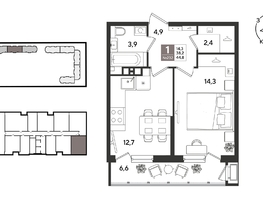 Продается 1-комнатная квартира ЖК Рекорд 2, литера 2, 44.2  м&sup2;, 11103040 рублей