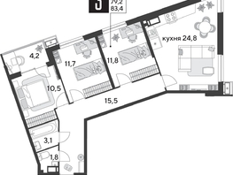 Продается 3-комнатная квартира ЖК Парк Победы 2, литера 28, 83.4  м&sup2;, 11500860 рублей