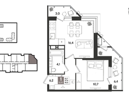 Продается 1-комнатная квартира ЖК Рекорд 2, литера 5, 46.8  м&sup2;, 11391120 рублей