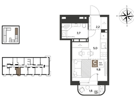 Продается Студия ЖК ГРЕЙД, литер 13, 22.5  м&sup2;, 4371750 рублей