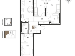 Продается 3-комнатная квартира ЖК ГРЕЙД, литер 13, 77  м&sup2;, 12004300 рублей