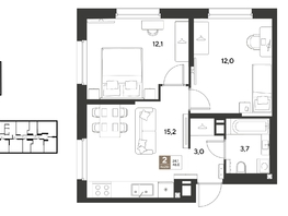 Продается 2-комнатная квартира ЖК ГРЕЙД, литер 14, 46  м&sup2;, 9250600 рублей