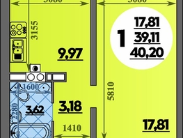 Продается 1-комнатная квартира ЖК Первый, литера 1, 40.2  м&sup2;, 4618980 рублей