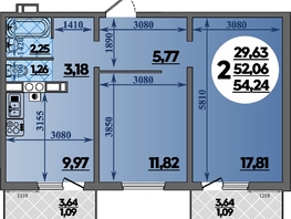 Продается 2-комнатная квартира ЖК Тихорецк, литера 2, 54.24  м&sup2;, 5152800 рублей
