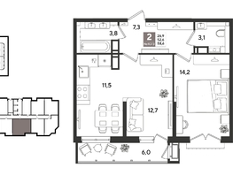 Продается 2-комнатная квартира ЖК Рекорд 2, литера 1, 58.4  м&sup2;, 12994000 рублей