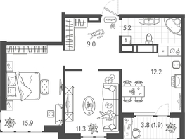 Продается 2-комнатная квартира ЖК Все Свои ВИП, литер 8, 55.4  м&sup2;, 12742000 рублей