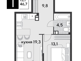 Продается 1-комнатная квартира ЖК Парк Победы 2, литера 19, 46.7  м&sup2;, 8382651 рублей