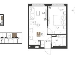 Продается 1-комнатная квартира ЖК ГРЕЙД, литер 13, 34  м&sup2;, 6402200 рублей