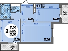 Продается 2-комнатная квартира ЖК Парк у дома, литера 7.3, 61.5  м&sup2;, 9509999 рублей