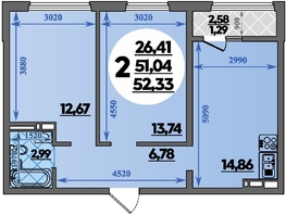 Продается 2-комнатная квартира ЖК Молодежный 2, литера 11, 52.33  м&sup2;, 7052275 рублей