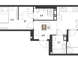 Продается 2-комнатная квартира ЖК ГРЕЙД, литер 14, 58  м&sup2;, 9239400 рублей