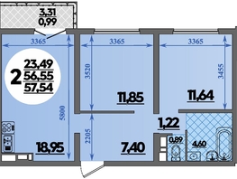 Продается 2-комнатная квартира ЖК Город у моря, литера 23, 57.54  м&sup2;, 9412999 рублей