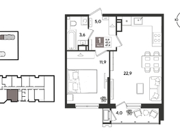 Продается 1-комнатная квартира ЖК Рекорд 2, литера 3, 46.7  м&sup2;, 11446170 рублей