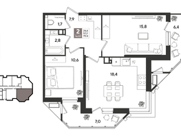 Продается 2-комнатная квартира ЖК Рекорд 2, литера 3, 70.2  м&sup2;, 15261480 рублей