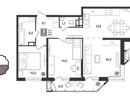 Продается 3-комнатная квартира ЖК Рекорд 2, литера 4, 86.8  м&sup2;, 18375560 рублей