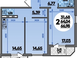 Продается 2-комнатная квартира ЖК Молодежный 2, литера 14, 66.46  м&sup2;, 7822341 рублей