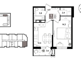 Продается 1-комнатная квартира ЖК Рекорд 2, литера 1, 40.8  м&sup2;, 10289760 рублей