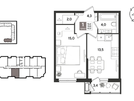 Продается 1-комнатная квартира ЖК Рекорд 2, литера 1, 41.5  м&sup2;, 10594950 рублей