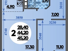 Продается 2-комнатная квартира ЖК Парк у дома, литера 7.3, 45.2  м&sup2;, 8030000 рублей