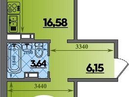 Продается 1-комнатная квартира ЖК Южная долина, литер 2, 45.18  м&sup2;, 5127930 рублей