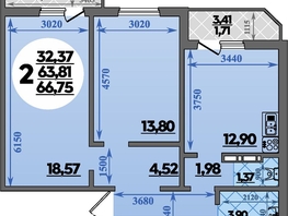 Продается 2-комнатная квартира ЖК Молодежный 2, литера 6, 66.75  м&sup2;, 7970550 рублей