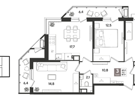 Продается 3-комнатная квартира ЖК Рекорд 2, литера 1, 87.9  м&sup2;, 17667900 рублей