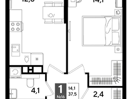 Продается 1-комнатная квартира ЖК ДОГМА ПАРК, литера 15, 36.9  м&sup2;, 6915060 рублей