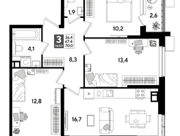 Продается 3-комнатная квартира ЖК ДОГМА ПАРК, литера 19, 68.6  м&sup2;, 10996580 рублей