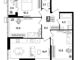 Продается 3-комнатная квартира ЖК ДОГМА ПАРК, лит 20, 69.6  м&sup2;, 11156880 рублей