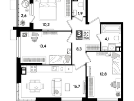 Продается 3-комнатная квартира ЖК ДОГМА ПАРК, лит 20, 69  м&sup2;, 11267700 рублей