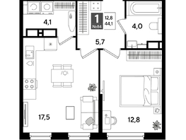 Продается 1-комнатная квартира ЖК ДОГМА ПАРК, литера 18, 43.4  м&sup2;, 8497720 рублей